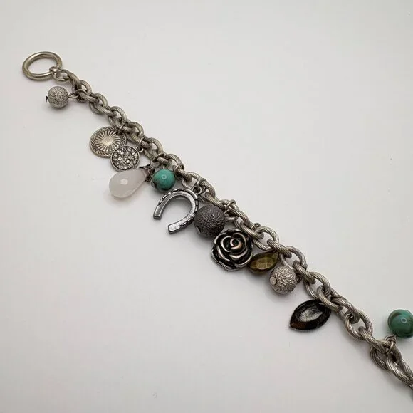 American Eagle Charm Bracelet Horseshoe Flower Charms Silver Tone Live Your Life - Picture 4 of 7